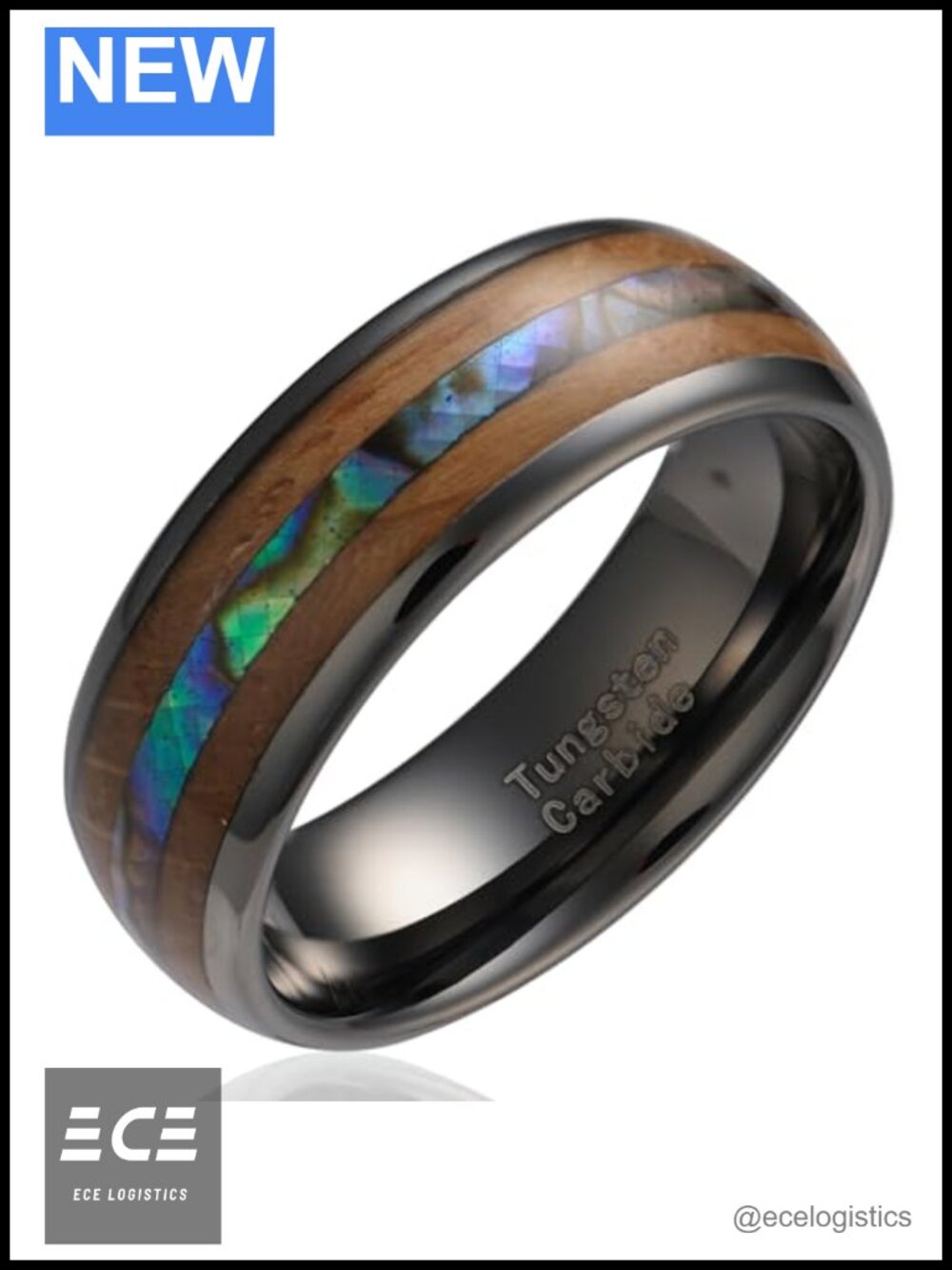 Tungsten Wedding Ring Engraved Abalone Whiskey Barrel Wood Band Men Size 6-16